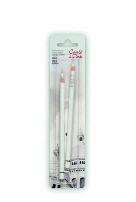 CONTE Pastel Pencil White Set of 2 featuring high pigment, 5mm lead for precision blending and detailing in artwork.