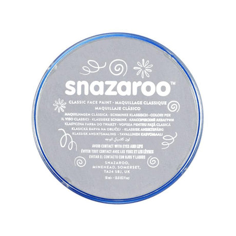 Light grey SNAZAROO face paint in 18ml pot, perfect for creative designs at parties and events, safe for all skin types.