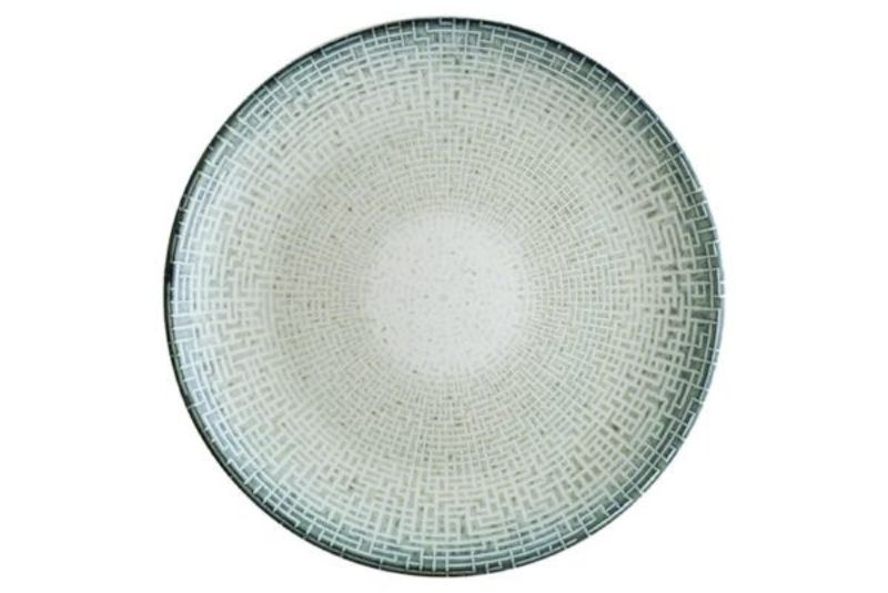 Set of 12 Bonna Maze 270 mm coupe plates featuring a geometric design, durable porcelain, and scratch-resistant glaze.