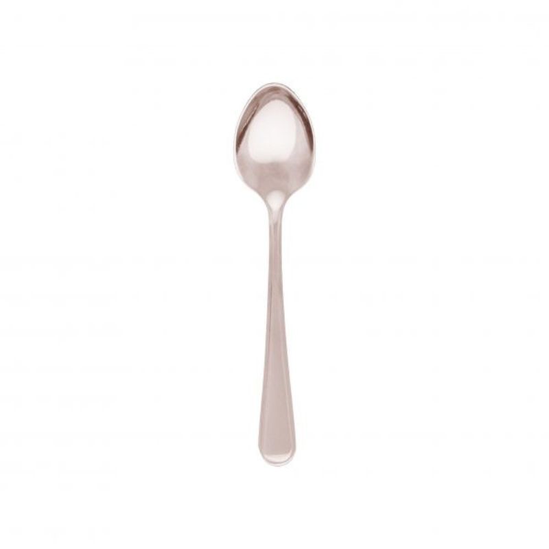 Elegant 12-pack Melrose coffee spoons in mirror-polished stainless steel, perfect for coffee, tea, and desserts. Dishwasher safe.