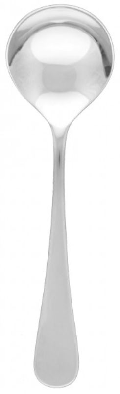 Elegant 12-pack stainless steel soup spoons with mirrored finish and teardrop handles, perfect for any dining occasion.