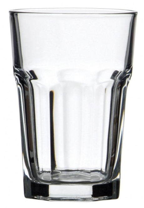 Set of 12 elegant Pasabahce Casablanca 355ml glasses, perfect for serving beverages at any gathering.