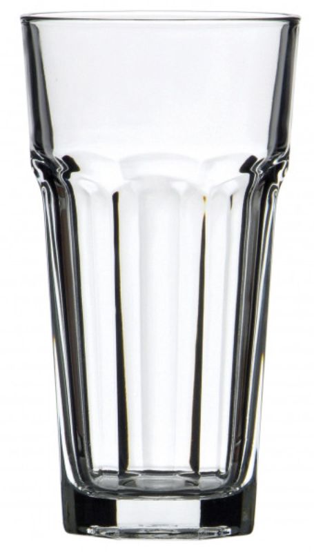 Set of 12 elegant 421ml Pasabahce Casablanca beverage glasses, perfect for juices and cocktails, crafted in Turkey.