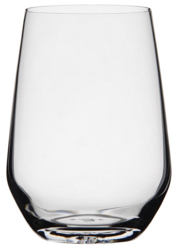 Set of 6 elegant stemless glasses, crafted from crystal-clear glass for wine, cocktails, and iced beverages.