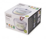 Joseph Joseph 4-piece salad prep set with interchangeable discs for slicing, grating, spiralizing, and drying greens.