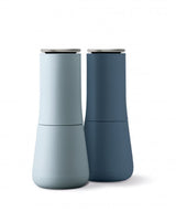 Elegant inverted design salt and pepper mill set with adjustable grind sizes, keeping surfaces clean and stylish.