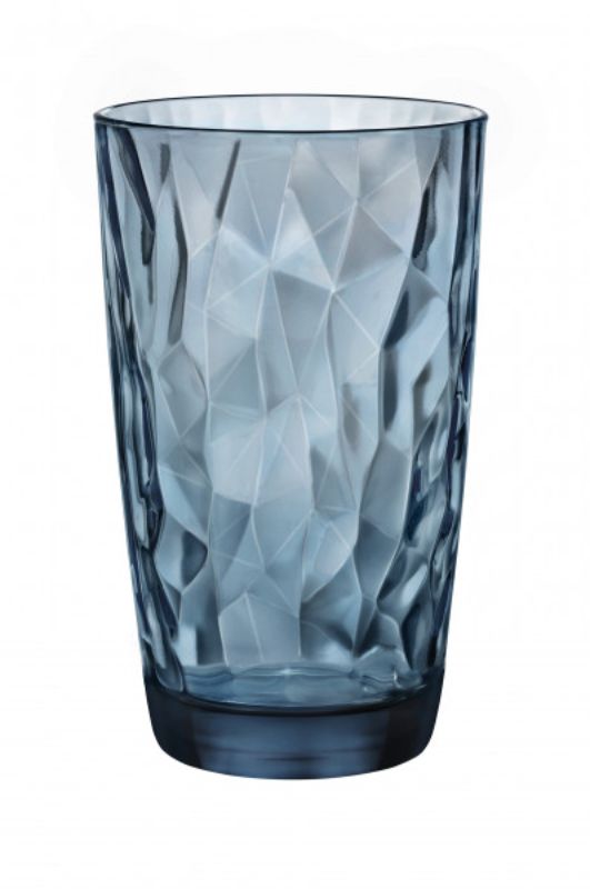 Set of 6 Bormioli Rocco Diamond Coolers in blue, 470ml, featuring elegant diamond cut design for stylish entertaining.