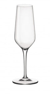 Elegant set of 6 Bormioli Rocco Electra champagne flutes, 230ml, crafted from lead-free Star Glass for special occasions.