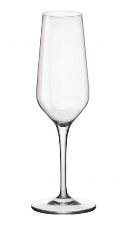 Elegant set of 6 Bormioli Rocco Electra champagne flutes, 230ml, crafted from lead-free Star Glass for special occasions.