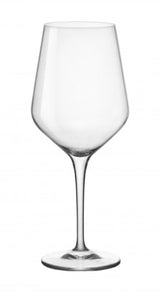 Bormioli Rocco Electra Wine Glass set of 6, 550ml, with unique double cone shape for optimized wine flavor and elegant design.