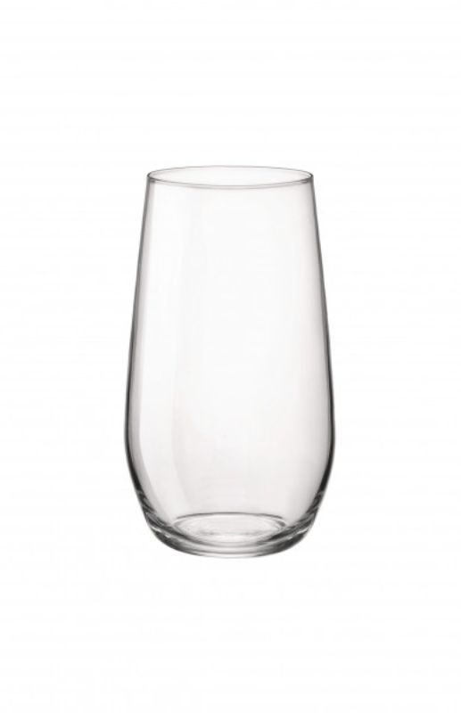 Set of 6 Bormioli Rocco Electra HiBall glasses, 390ml, lead-free crystal with elegant, modern design for cocktails and drinks.