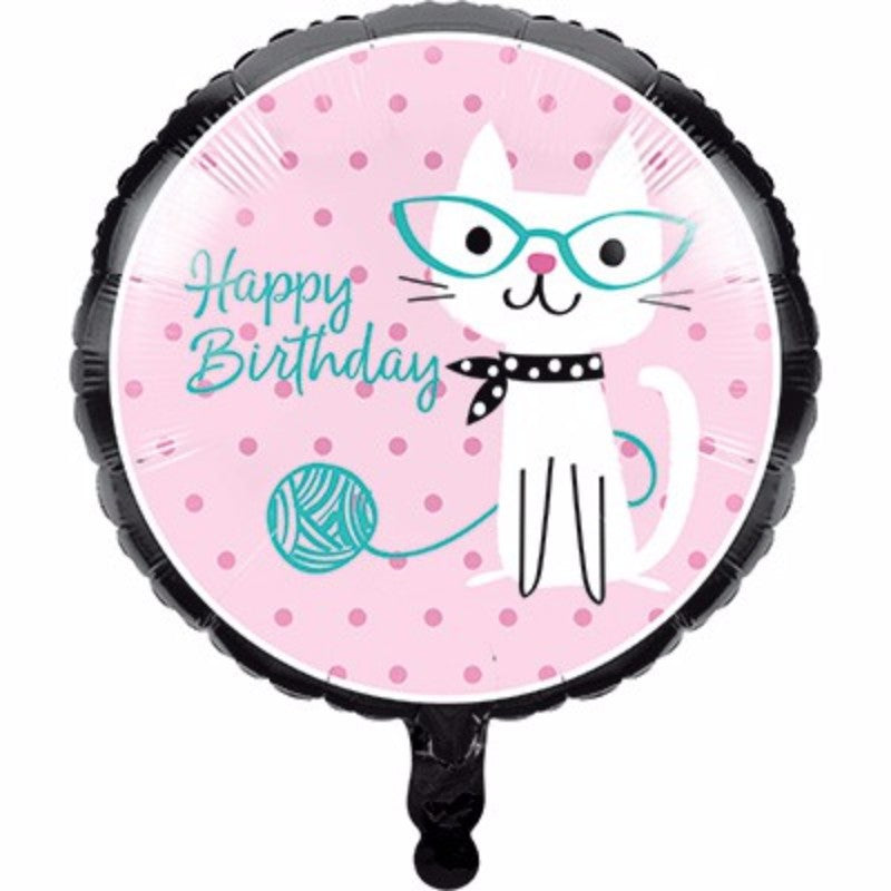 45cm birthday balloon featuring a playful cat design, perfect for feline-themed celebrations and parties.