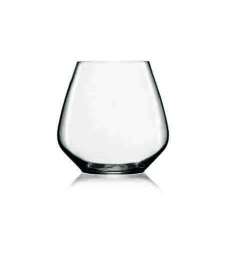 Set of 6 Luigi Bormioli Atelier stemless Pinot glasses, featuring angular bowls and lead-free crystal for elegance and durability.