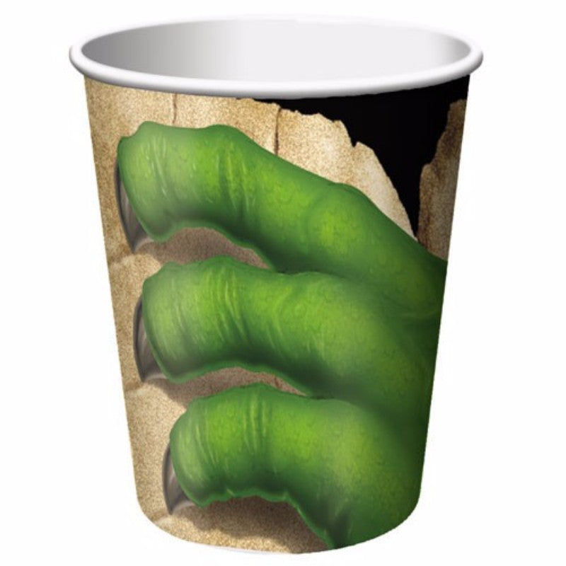 Vibrant paper cups featuring adorable dinosaur designs, perfect for hot or cold drinks at themed parties. Pack of 8.