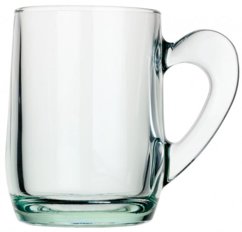 Set of two 335ml Pasabahce Aware Mugs crafted from 100% recycled glass in Bosphorus Turquoise, stylish and eco-friendly.