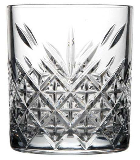 Elegant set of 12 Pasabahce Timeless DOF tumblers, featuring classic cut crystal design for a sophisticated drinking experience.