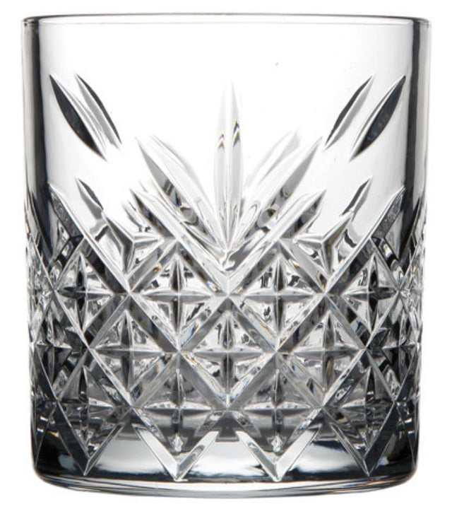 Elegant set of 12 Pasabahce Timeless DOF tumblers, featuring classic cut crystal design for a sophisticated drinking experience.