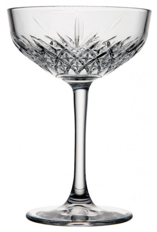 Set of 12 elegant 255ml Pasabahce Timeless Champagne Tumblers, mimicking cut crystal and crafted for durability.