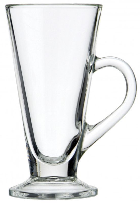 Set of 6 elegant glass mugs designed for serving hot Irish coffee, ideal for home and professional use.