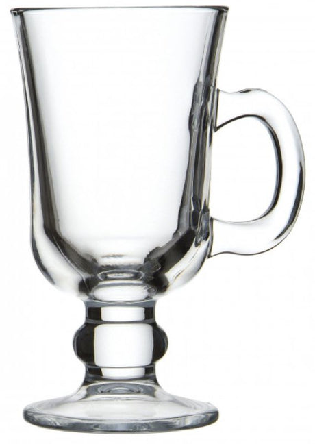 Set of 12 elegant 225ml Pasabahce Irish Coffee glasses, perfect for warm beverages and stylish table settings.