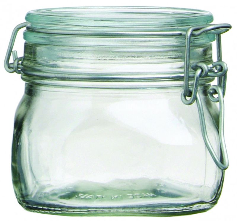 Set of 12 Bormioli Rocco Fido 500ml airtight jars for food storage, preserving freshness and elegance in your kitchen.