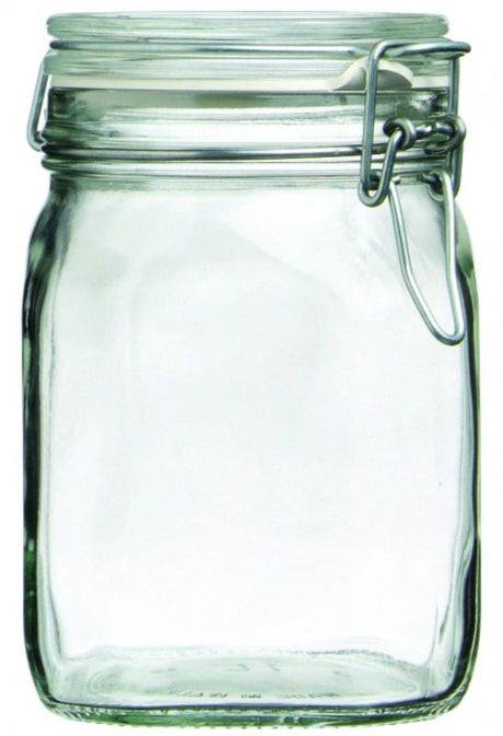 Set of 12 Bormioli Rocco Fido Jars, 1 Litre, airtight glass storage jars for fresh food and kitchen organization.