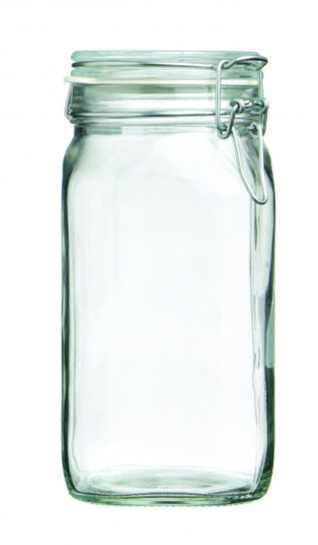 A set of 12 Bormioli Rocco Fido glass jars with airtight seal, perfect for pantry storage and preserving food.