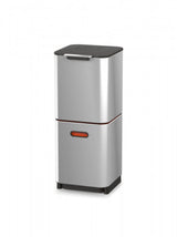 Joseph Joseph Totem Compact 40-litre stainless steel bin with two compartments for efficient waste and recycling management.