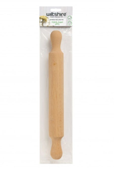 High-quality bamboo rolling pin with comfort handles, ideal for rolling dough for bread, pizza, and pastries. 38cm long.