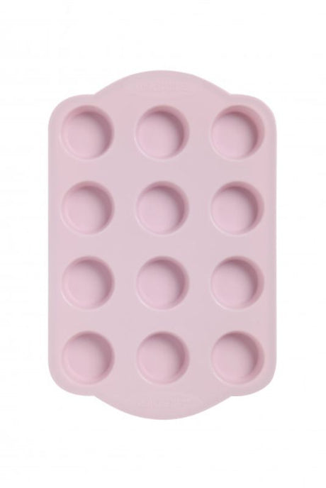 Flexible 12-cup mini muffin pan with non-stick surface, perfect for baking bite-sized treats and easy cleanup.