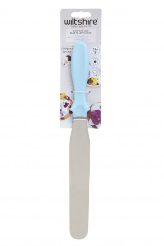 Wiltshire Flat Palette Knife with a contoured handle for easy icing and frosting application on cakes and cupcakes.