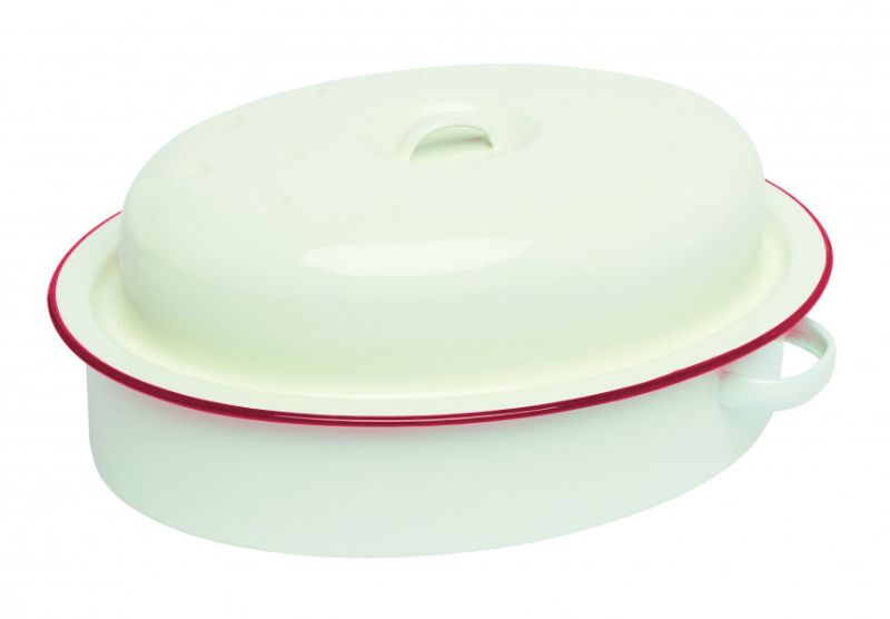 Wiltshire - Enamel Oval Roaster with lid and red rim 3L