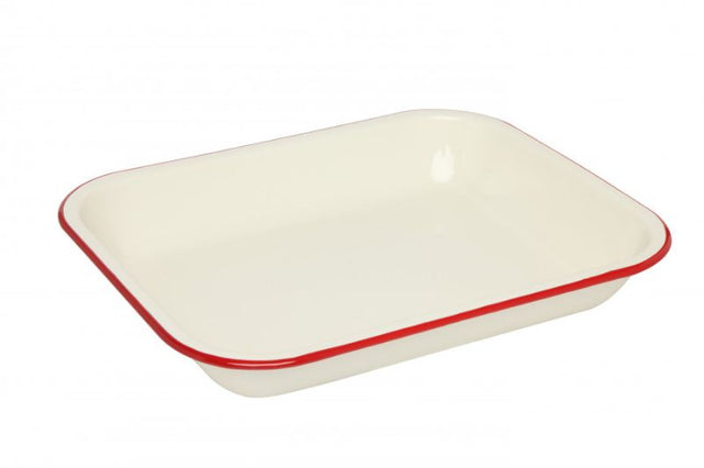 Wiltshire Enamel Baking Dish with Red Rim, 34cm, perfect for versatile cooking, featuring a charming retro design and durable enamel.