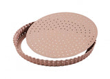 Non-stick Wiltshire Perforated Round Quiche pan in rose gold, perfect for baking tarts and quiches with even heat.