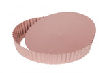 Rose gold quiche and tart pan, 24cm, non-stick, removable base, ensures even baking and stylish kitchen aesthetics.