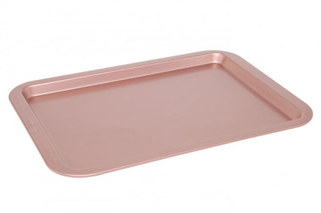 Stylish Wiltshire Rose Gold Cookie Sheet with non-stick finish, perfect for baking cookies and cakes, dishwasher safe.