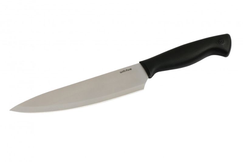 Close-up of Wiltshire 20cm Cook's Knife featuring a soft-touch anti-bacterial handle for comfortable, safe kitchen use.