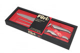 Furi Pro Carving Set featuring a high-carbon Japanese stainless steel knife and fork for effortless meat slicing, presented in a gift box.