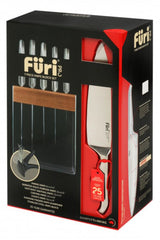 Furi Pro 7-piece stainless steel knife set with ergonomic handles and elegant storage block for professional cooking.