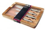 Furi Pro Acacia Set: 4 premium kitchen knives in an elegant acacia gift box, featuring high-carbon stainless steel blades.