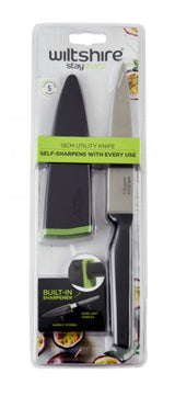 Wiltshire Staysharp 13cm utility knife with self-sharpening blade, ergonomic handle, ideal for versatile food prep.