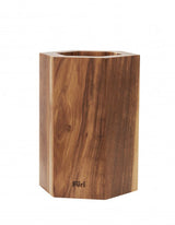 Furi Pro Magnetic Hexagonal Knife Block in acacia wood, securely holds up to 12 knives for organized, easy access in the kitchen.