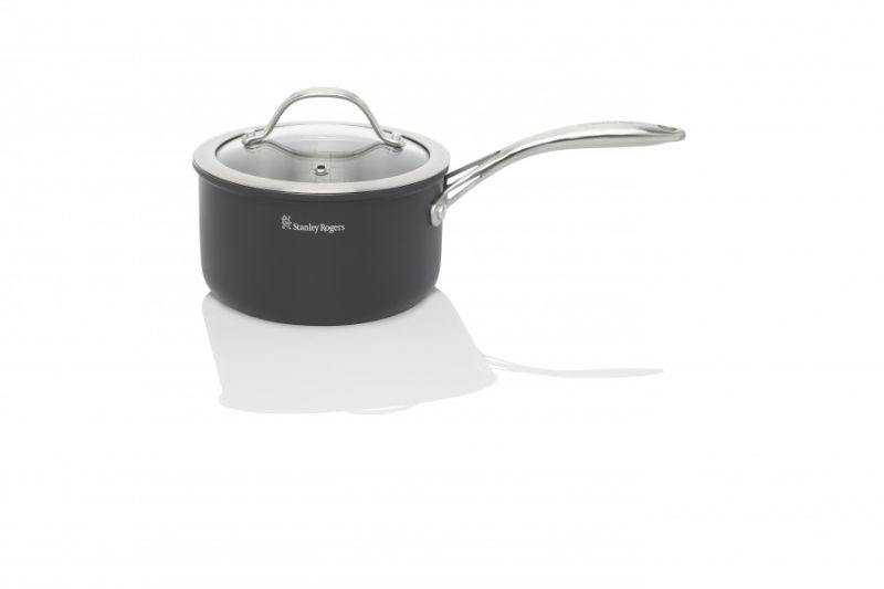 Stanley Rogers 16cm BI-PLY Professional Saucepan, durable anodised exterior, stainless steel interior, cool-touch handles, glass lid.