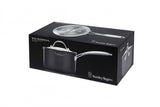 Stanley Rogers BI-PLY saucepan 18cm with Cool Touch handles, glass lid, and durable hard anodized aluminum construction.