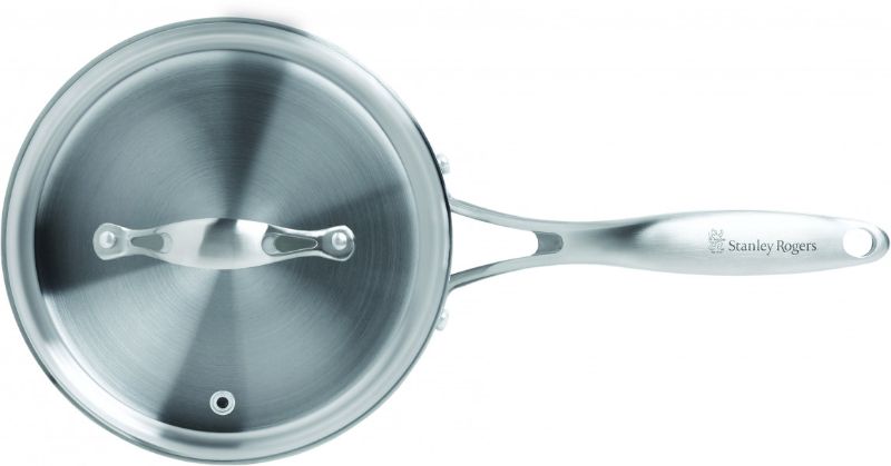 Stanley Rogers BI-PLY saucepan 18cm with Cool Touch handle and glass lid, ideal for sauces and small meals, durable and stylish.