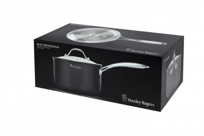 Stanley Rogers BI-PLY Professional Saucepan, 20cm/3.0L, featuring durable hard anodised exterior and stainless steel interior.