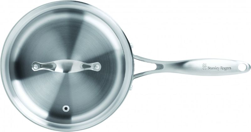 Stanley Rogers 20cm BI-PLY saucepan with hard anodised exterior, stainless steel interior, glass lid, and Cool Touch handles.