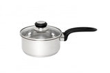 Premium 16cm stainless steel saucepan with integrated spoon rest and toughened glass lid for efficient cooking.