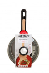 Wiltshire Classic 18cm saucepan in stainless steel with glass lid, designed for all cooktops and easy cleanup.