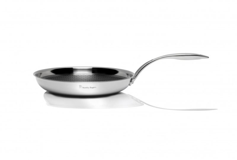 Stanley Rogers 28cm stainless steel frypan with triple-ply construction, non-stick surface, and cool-touch riveted handle.